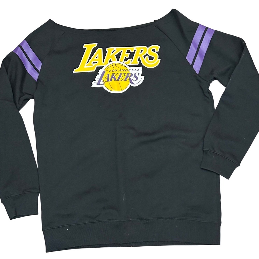 Ultra Game NBA LA Lakers Womens Off Shoulder Sweatshirt Black Purple L Licensed